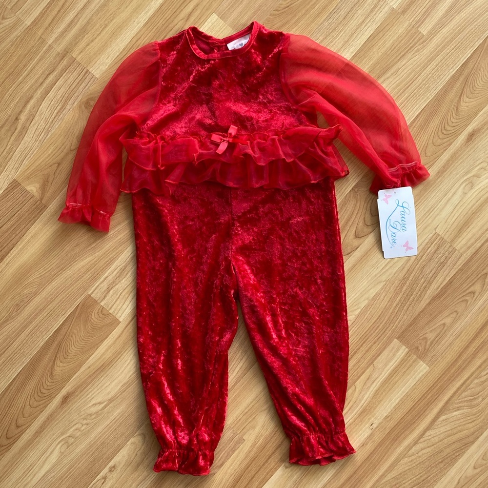 Laura Dare Red Crushed Velvet Onesie